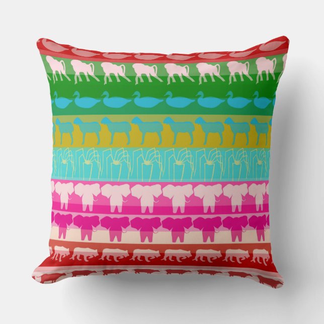 Retro Colorful Animals Patroon #6 Kussen (Voorkant)