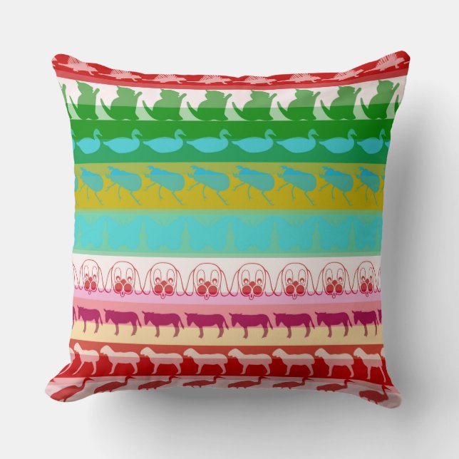 Retro Colorful Animals Patroon #9 Kussen (Voorkant)
