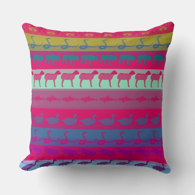 Retro Colorful Animals Patroon Kussen (Voorkant)