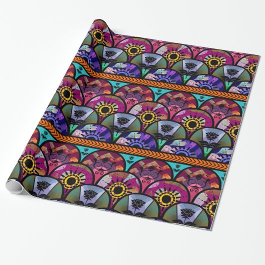Retro Colorful Beauful Boho Bohemian Cadeaupapier (Uitgerold)
