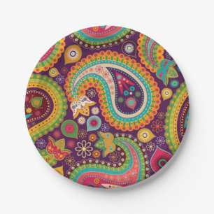 Retro Colorful Beauful Boho Bohemian Paisley Papieren Bordje