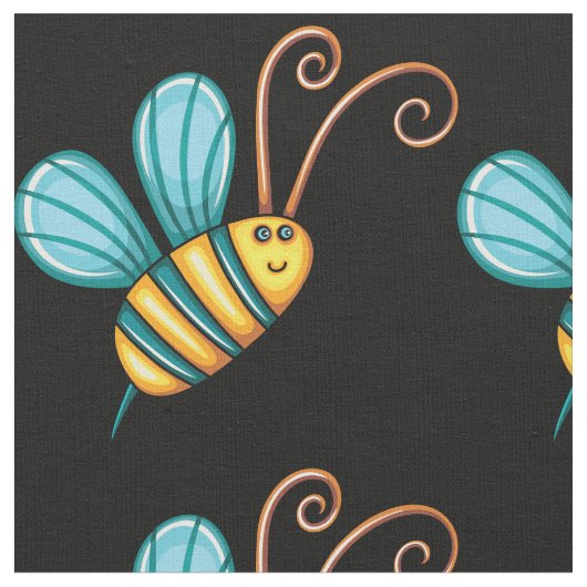 Retro Colorful Beauful Boho Bumble Bee Stof (Close Up)