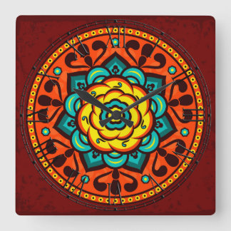 Retro Colorful Beautiful Boho Bohemian Vierkante Klok