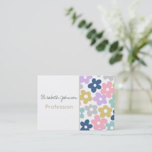 Retro Colorful Big Daisy Flowers White Design Visitekaartje