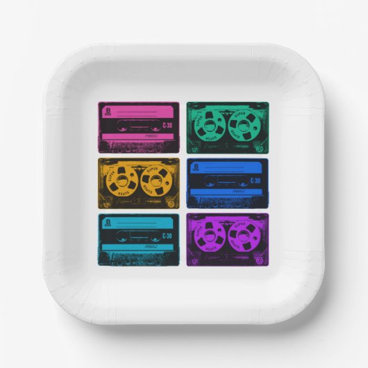 Retro Colorful Cassettebandjes Papieren Bordje (Voorkant)