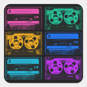 Retro Colorful Cassettebandjes Vierkante Sticker