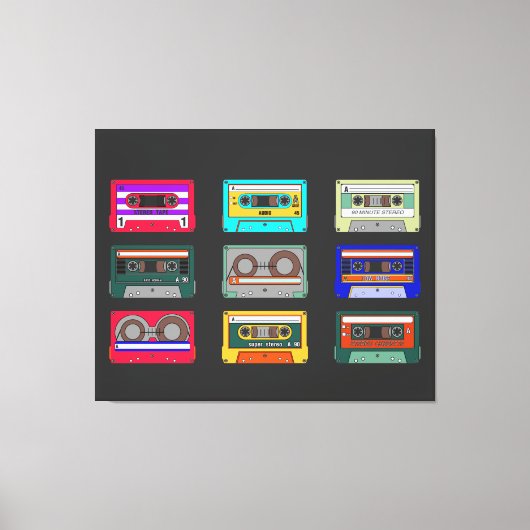 Retro Colorful Cassettes 80 Nostalgia Canvas Afdruk (Voorkant)