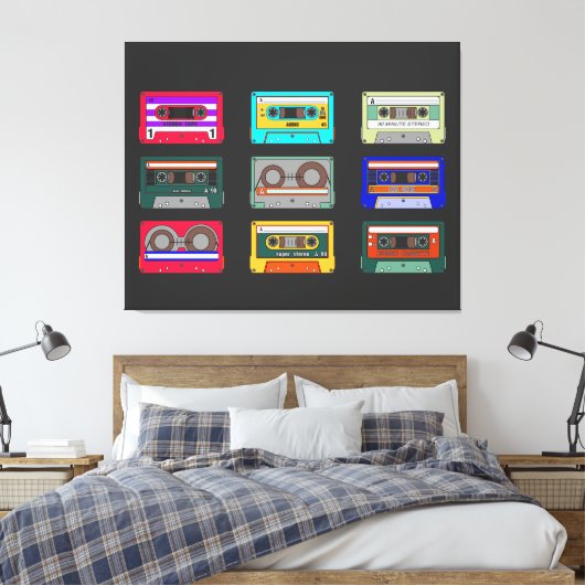 Retro Colorful Cassettes 80 Nostalgia Canvas Afdruk (Insitu (Slaapkamer))