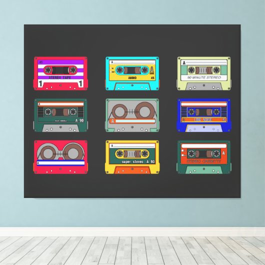 Retro Colorful Cassettes 80 Nostalgia Canvas Afdruk (Insitu (Houten vloer))