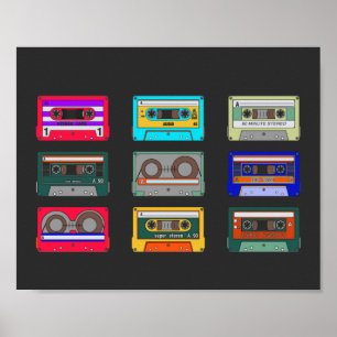 Retro Colorful Cassettes 80 Nostalgia Poster