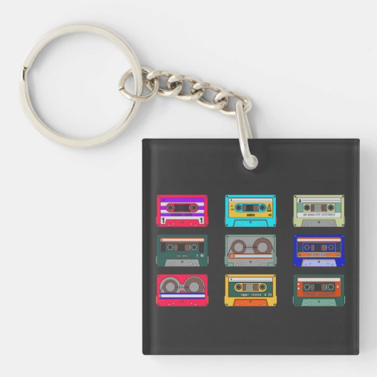 Retro Colorful Cassettes 80 Nostalgia Sleutelhanger (voorkant)