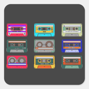 Retro Colorful Cassettes 80 Nostalgia Vierkante Sticker