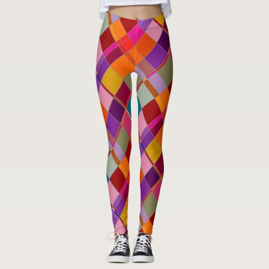 Retro Colorful Checkered Geometric Pattern  Leggings (Voorkant)