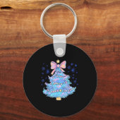 Retro Colorful Christmas Tree Coquette Bow Men Wom Sleutelhanger (Voorkant)