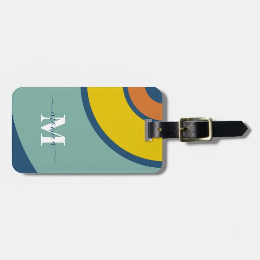 Retro Colorful Circle Geometric Monogram  Bagagelabel (Voorkant horizontaal)