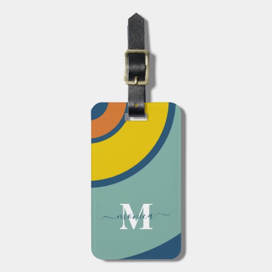 Retro Colorful Circle Geometric Monogram  Bagagelabel (Voorkant verticaal)