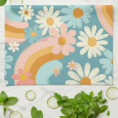 Retro Colorful Daisy's And Rainbows  Theedoek (Gevouwen)