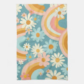 Retro Colorful Daisy's And Rainbows  Theedoek (Verticaal)