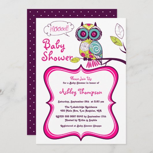 Retro Colorful Floral Owl Spring Baby shower Kaart (Voorkant / Achterkant)