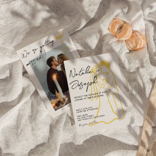 Retro Colorful Hand Drawn Summer Photo Wedding Kaart