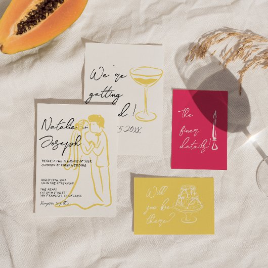 Retro Colorful Hand Drawn Written Summer Wedding Kaart