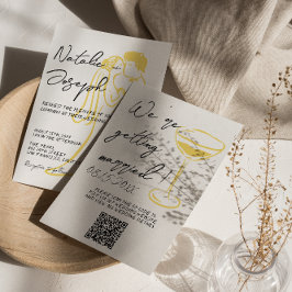 Retro Colorful Hand Written Summer QR Code Wedding Kaart