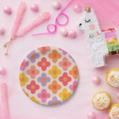 Retro Colorful Hippie Mod Flowers Pattern  Papieren Bordje (Feest)