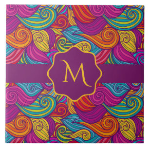 Retro Colorful Jewel Tone Swirly Wave Patroon Tegeltje