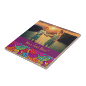 Retro Colorful Jewel Tone Swirly Wave Patroon Tegeltje (Zijkant)