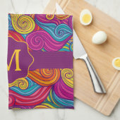 Retro Colorful Jewel Tone Swirly Wave Patroon Theedoek (Quarter Fold)