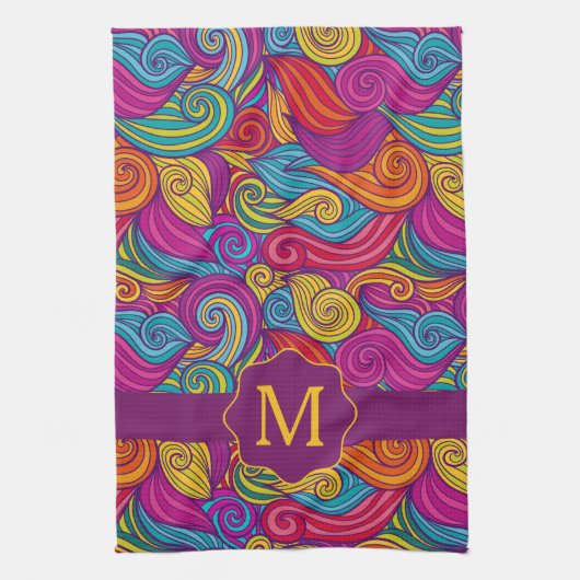 Retro Colorful Jewel Tone Swirly Wave Patroon Theedoek (Verticaal)