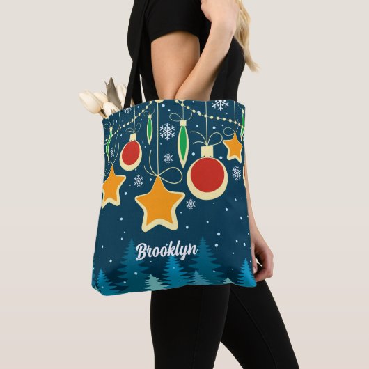 Retro Colorful Kerstversients Design Canvas tas (Dichtbij)