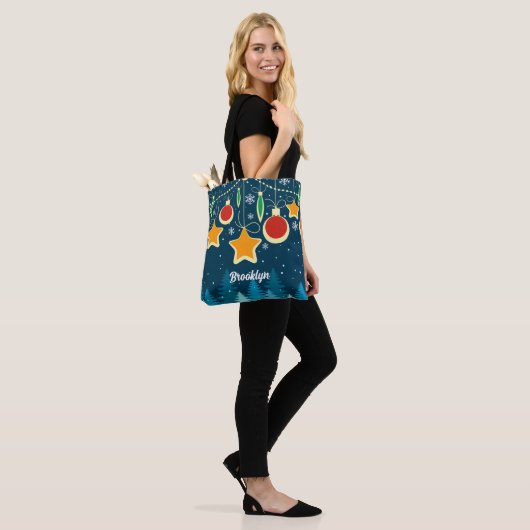 Retro Colorful Kerstversients Design Canvas tas (Op model)