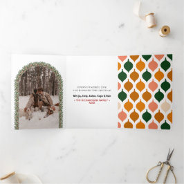 Retro Colorful Merry & Bright Vintage Christmas Drieluik Wenskaart