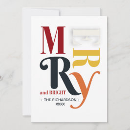 Retro Colorful Merry & Bright Vintage Christmas Kaart