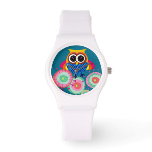 Retro Colorful Owl Horloge