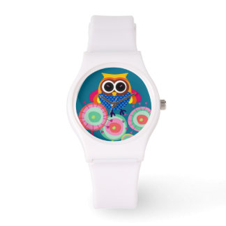 Retro Colorful Owl Horloge