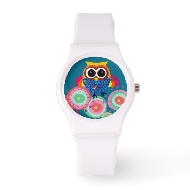 Retro Colorful Owl Horloge (Voorkant)