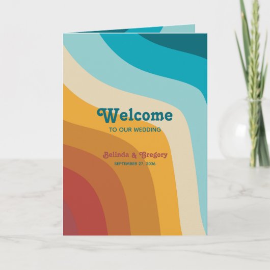 Retro Colorful Rainbow Wedding Order of Service Programma (Voorkant)