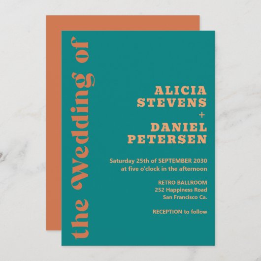 Retro colorful simple modern wedding  kaart (Voorkant / Achterkant)