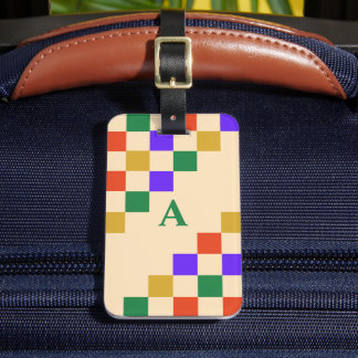 Retro Colorful  Squares Geometric Monogram Bagagelabel