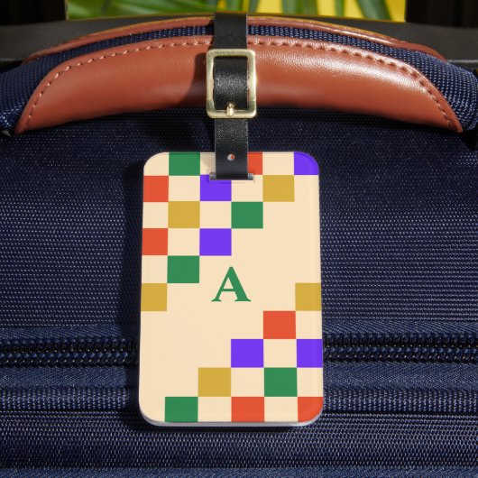 Retro Colorful  Squares Geometric Monogram Bagagelabel (Voorkant Insitu 2)