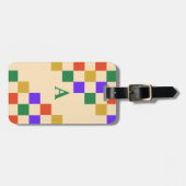 Retro Colorful  Squares Geometric Monogram Bagagelabel (Voorkant horizontaal)