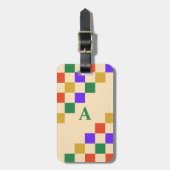 Retro Colorful  Squares Geometric Monogram Bagagelabel (Voorkant verticaal)