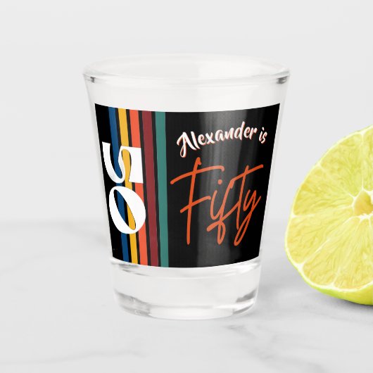 Retro Colorful Striped Fifty Birthday Party 1976 Shot Glas (Voorkant)
