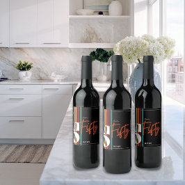 Retro Colorful Striped Fifty Birthday Party Chic Wijn Etiket