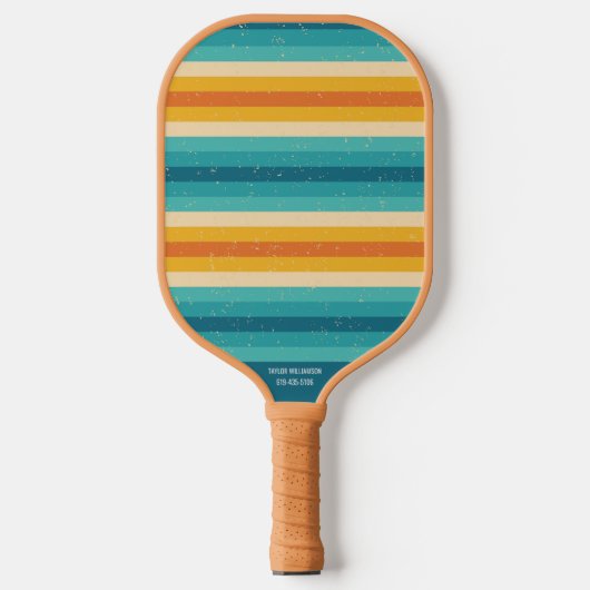 Retro Colorful Stripes Aangepaste tekstnaam # Pickleball Paddle (Voorkant)
