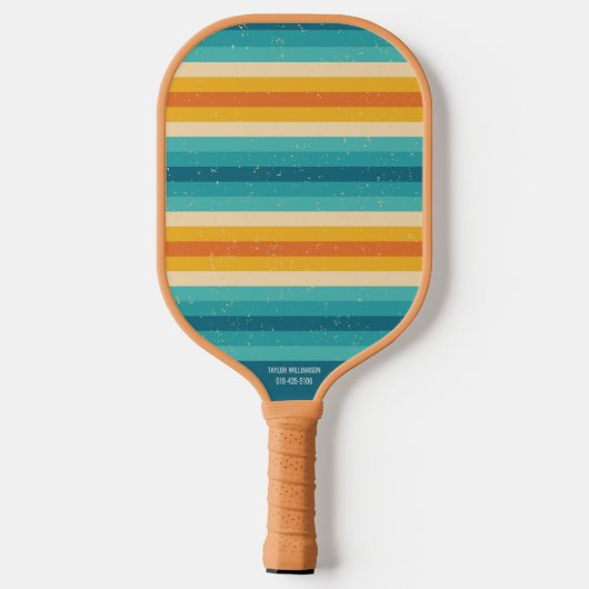 Retro Colorful Stripes Aangepaste tekstnaam # Pickleball Paddle (Achterkant)