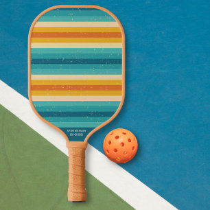  Retro Colorful Stripes Aangepaste tekstnaam # Pickleball Paddle