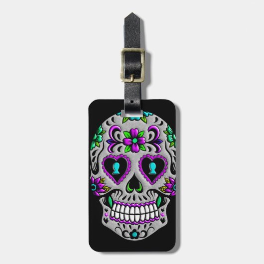 Retro Colorful Sugar Skull Bagagelabel (Voorkant verticaal)